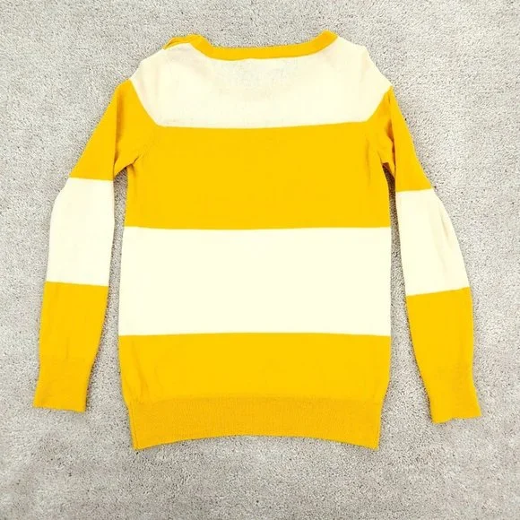 Banana Republic Sweater Womens Extra Small Yellow Striped 100% Merino Wool - Picture 5 of 9